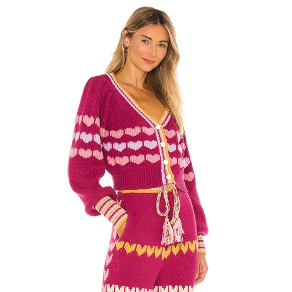 LoveShackFancy Buena Heart Print Cropped Cardigan in Warm Heart - Picture 13 of 16